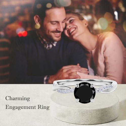 1ct 1.5ct 2ct Black Onyx Engagement Ring - Round Black Onyx Rings for Women White Yellow Rose 10K 14K 18K Gold 925 Sterling Silver with Moissanite Black Onyx Proposal Ring3