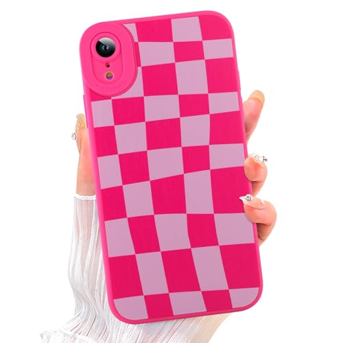 Image of ZIYE for iPhone XR Case Hot Pink Grids Plaid Checkerboard Pattern