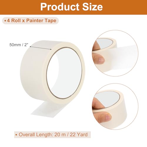 Image of PATIKIL Masking Tape 2 Inch Wide, 4 Roll 22 Yard Painters Tape Bulk No Residue Craft Tape for Wall Painting Labeling Car Painting Home DIY Flower Crafts Decoration, Beige