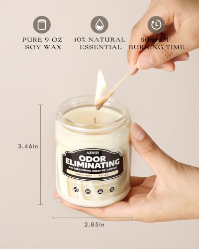 Image of AOOVOO Vanilla Cream Odor Eliminating Highly Fragranced Candle - Eliminates 95% of Pet, Smoke, Food, and Other Smells Quickly, Non Toxic Air Freshing Soy Candle, Up to 50 Hours Burn time