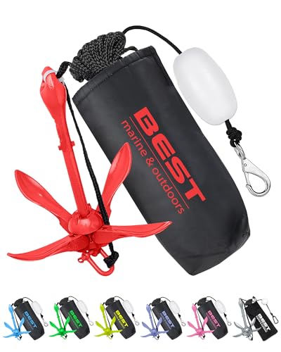 Best Marine and Outdoors Kayak Anchor, 3.5 Pound Anchor System Kit for Kayaks, Canoes, SUP Paddle Boards & Jet Skis, Fishing, Boating & Kayaking Accessories (Red)