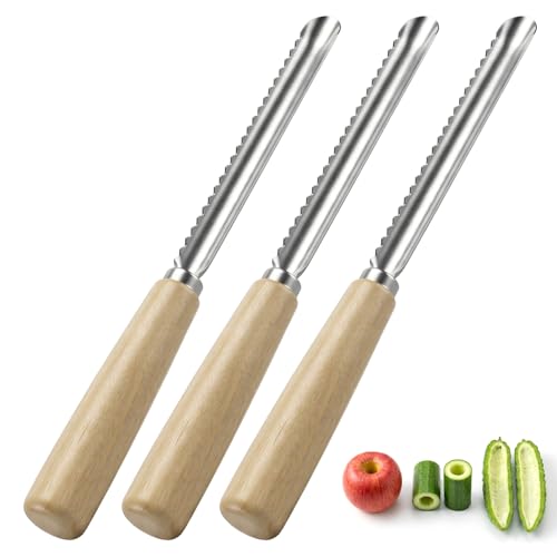 3 Pack Zucchini Vegetable Corer Tool 10" Stainless Steel Rust Resistant Fruit & Veggie Corers Stem Remover Kitchen Gadgets Coring Tool with Wood Handle for Apples, Eggplant, Hollow out for Stuffing