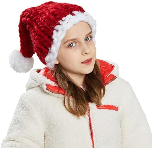 ELEZAY Santa Hat Hand-Knitted Chunky Knit Christmas Hat Slouchy Beanie Icelandic Yarn Unisex Festival Costume Photo Props