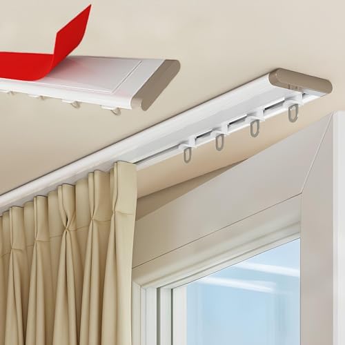 Ultra-Thin Bay Window Curtain Track, Silent Ceiling Mounted Sliding Rod, Aluminum Invisible Pole System for Living Room & Bedroom Divider - Champagne (11.81ft/3x3.93ft)