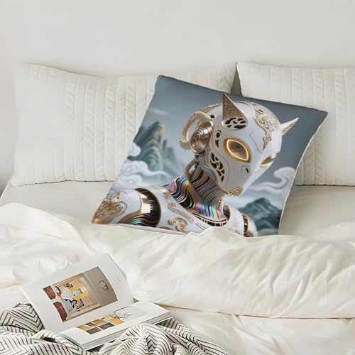 Housse de coussin robot carrée 45x45 cm avec zip invisible décorative - 4