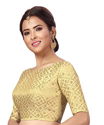 Image of Studio Shringaar Women's Readymade Brocade Elbow Length Sleeves Saree Blouse