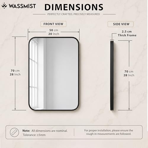 Image of WASSMIST Mirror for Bathroom Wall | Square Bathroom Mirror with Aluminium Frame | HD Reflection Wall Mirror for Living Room /Bedroom (20 X 28 inch)