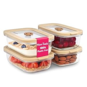 Ziruma Non-Toxic 355ml Glass Food Storage Containers with Lids – Overnight Oats, Plastic Free Meal Prep, Reusable, Airtight, Microwave and Freezer Safe, 4 Pack
