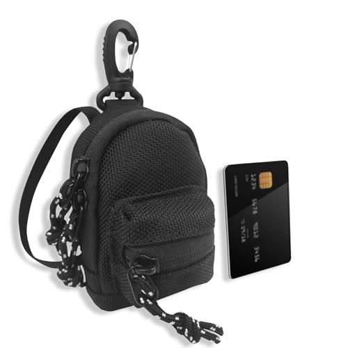 Jewssi Coin Pouch for Men, Small Change Purse Keychain Wallet Bag for Women, Cute Mens Zipper Belt Car Holder, Mini Backpack Accessories. (Black)