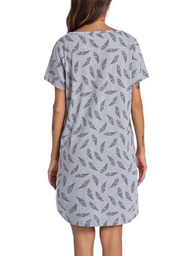 Image of ENJOYNIGHT Womens Cotton Nightgown Short Sleeve Sleepshirt Print Nightshirt | Short-Sleeve Crew Neck, Soft Cotton Fabric, Cartoon Printed Sleep Shirt, Loose Fit