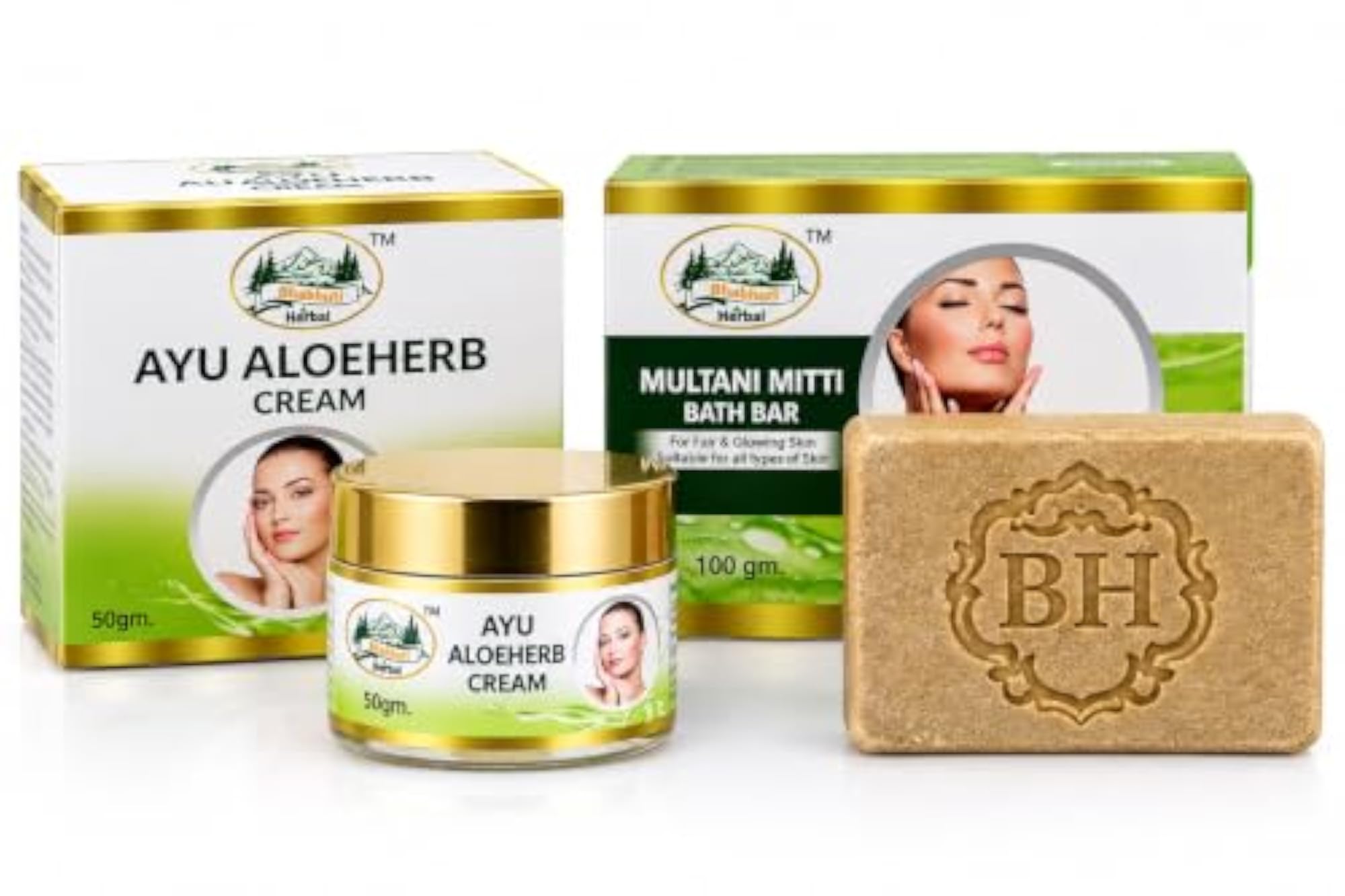 Natural Glowing Skin Nourishing Multani Mitti Soap & AYU ALOEHERB FACE CREAM Combo