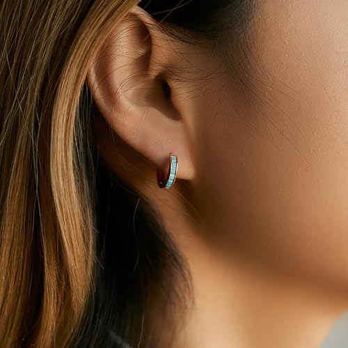 Blue Turquoise Hoop Earrings for Women 12mm Small Huggie Hoops Cartilage Earrings Hypoallergenic Simple Ear Jewelry Lightweight3