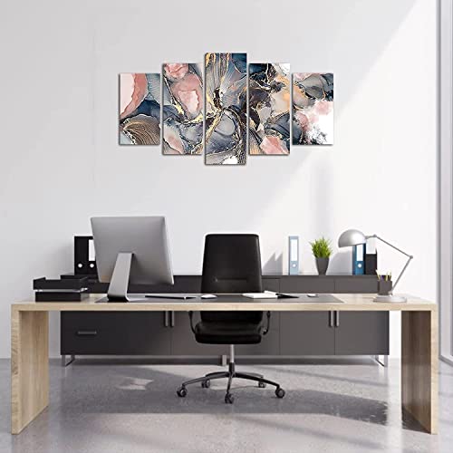Lzimu Abstract Gold And Pink Wall Art 5 Piece Rose Gold Wall Decor Marble Texture Canvas Prints Painting For Bedroom Office Living Room (Size1:8"X14"X2Pcs 8"X18"X2Pcs 8"X22"X1Pcs) #TOP4