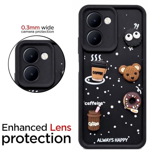 Image of Bintage Cute Fun Taddy| 3D Ball Bear| Donut| Coffee Rubber Case Full Body & Camera Protection Back Cover Compatible for Realme C33 4G 2023 - Black
