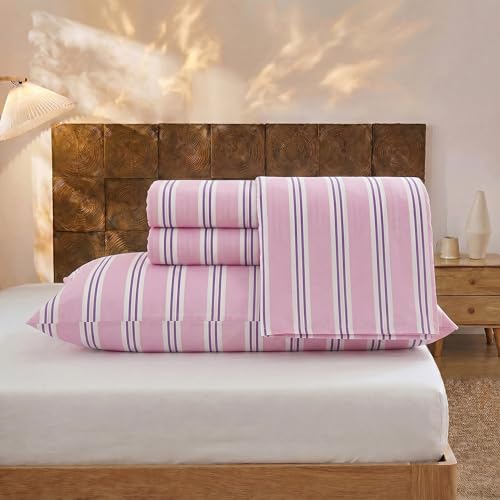 Image of Merryword 100% Cotton Sheet Set Queen Size, Purple Stripes Bedding, Soft Breathable Percale Weave, Modern Minimalist, Luxury Linen Like, Deep Pocket Fitted Sheet 17.5 inch