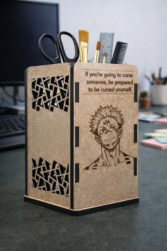 Image of Ryomen Sukuna Wooden Pen Stand | Anime Pencil Holder for Study Table | Jujutsu Kaisen Desk Accessories