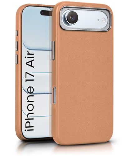 Image of WOW IMAGINE Back Cover for iPhone Air 17 2025 | Shockproof Tough Leather Texture Hard Mobile Case | Ultra Slim Non-Slip Grip | Inner Velvet Fabric | Metal Camera Ring - Tan Brown