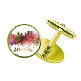 Atlanta America City - Gemelos de metal con tachuelas de acuarela, color dorado