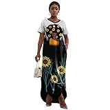 FZNHQL Women's Casual Beach Party Sunflower Floral African American Solid Maxi Skirt Dress for Ladies Melanin Queen Long Dresses Large
