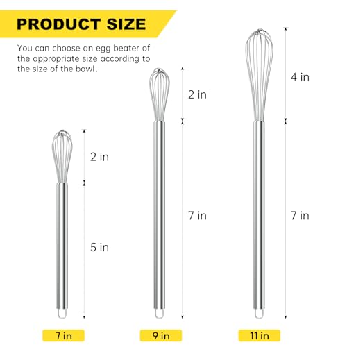 Image of NileHome Mini Whisks Stainless Steel Whisk Set 7 inch 9 inch 11 inchKitchen Small Wisk Balloon Wire Tiny Whisks for Cooking, Whisking, Blending, Beating, Stirring 3 Pack