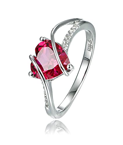Atta Gems S925 Sterling Silver Rings Ruby Rings For Women Girls Rings Red Stone Heart Rings Created Gemstone July Birthstone Rings Fine Jewelry For Her Gifts Birthday #TOP9