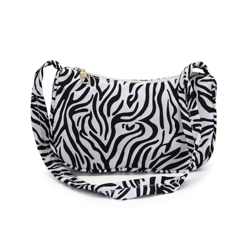 Shoulder Bag for Women, Nylon Small Crescent Bag with Cow Pattern or Zebra Stripes, Women's Shoulder Handbags