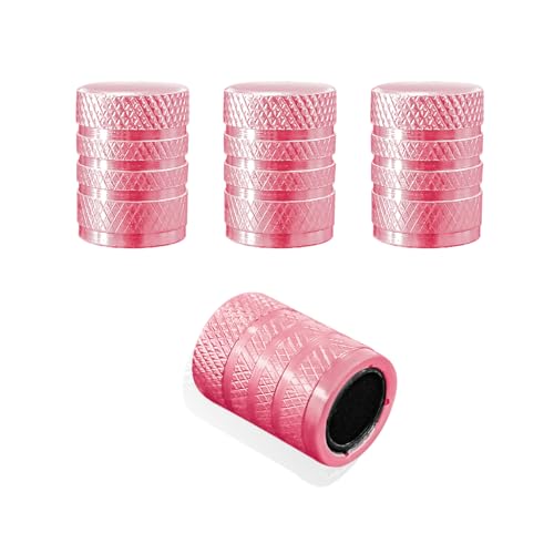 povtii 4 PCS Car Tire Valve Stem Caps, Aluminum Anti Corrosion Tire Air Caps with with Plastic Seal, Universal Leakproof Tyre Stem Cover, Car Accessories for Truck Bike Motorcycle (Pink)