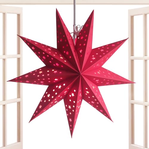 Arrovarp Pantalla de lámpara de estrella de papel, estrellas de papel iluminadas con cuerda de luz, faroles de estrella de papel, estrellas colgantes, papel iluminado, farol colgante para dormitorio