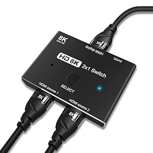 CABLEDECONN HDMI Ultra HD 8K 2.1 High Speed 48Gbps Directional Switch Only 2in 1out 8K@60Hz 4K@120Hz Splitter Converter Compatible with Xbox PS5 Projectors Monitors