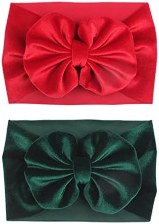 YanJie Baby Girl Bows Christmas Velvet Baby Headbands Big Baby Bows Wide Head Wrap Hair Accessories for Toddlers Newborn Infants Kids(Red-Green)