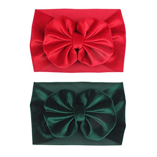 Yanjie Baby Girl Bows Christmas Velvet Baby Headbands Big Baby Bows Wide Head Wrap Hair Accessories For Toddlers Newborn Infants Kids(Red-Green) #TOP7