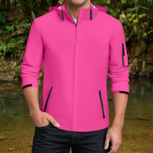ZEFOTIM Waterproof Jacket Working Mens Raincoat Coat with Hood Windbreaker Work with Pockets2