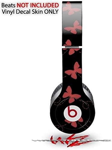 Skin Decal Wrap Works with Original Beats Solo HD Headphones Pastel Butterflies Red on Black Skin Only (Headphones NOT Included)