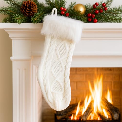 PUKUPIG White Knit Christmas Stocking 18.5 Inch,...