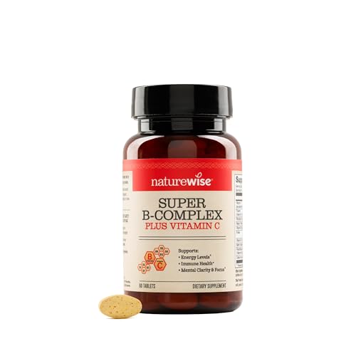 Image of NatureWise Super Vitamin B Complex for Women and Men - with Vitamin C, Folic Acid Biotin B1 B2 B3 B6 B12 - Support Cellular Energy & Mental Clarity - Vegan, Gluten & Dairy Free, Non-GMO - 60 Tablets