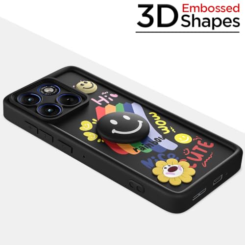 Image of Pikkme Back Cover for Motorola Moto Edge 70 5G | Soft Silicone| Cute Rainbow Smile & 3D Cartoon Flower Design | Shockproof Raised Camera Protection Bumper Case (Black)