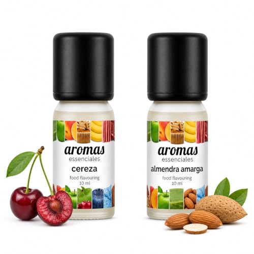 Aromas Alimentarios Concentrados Pack 2 x 10 ml Cereza + Almendra Amarga | Esencias para Reposteria, Bebidas, Postres y Cocina