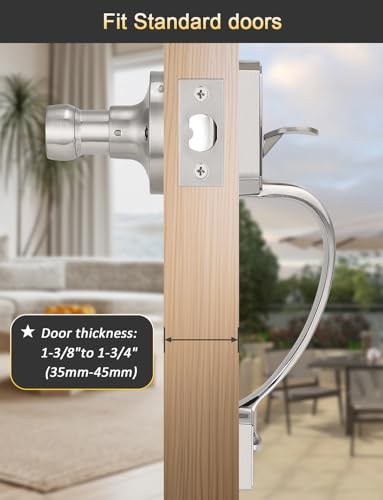 Image of Tinewa Camelot Trim Lower Half Handleset, Upgated Entry Door Handle with Accent Wave Door Lever for Electronic Keypad with Drop Interior Left Handed Lever, Brushed Nickel Finish