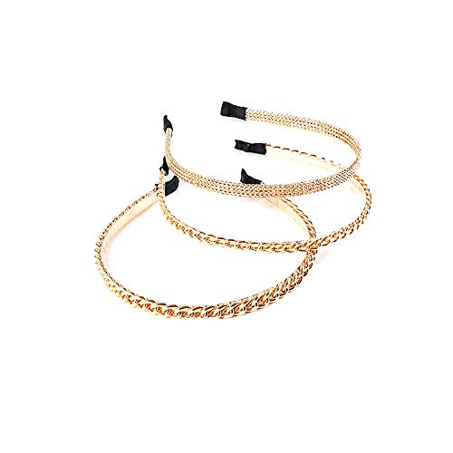 3 Pcs Vintage Headbands Gold Chains Head Bands Headwear Metal Hairbands Alice Band Hair Hoop Women and Girls