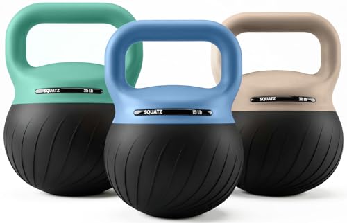Squatz Soft Drop Kettlebell Set for Home Gym Strength Training - Cushioned Base Kettlebell Set with Wide Grip Handle, Floor-Safe Design, 15 lb, 20 lb, and 25 lb Weights for Full Body Workouts by SQUATZ - Used condition - US$148.11