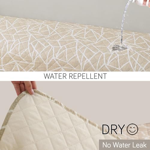 Image of HOKIPO 'Elira Series' Printed Water Repellent + Waterproof Quick Dry L Shape (2+2 Seater) Sofa Seat Cover Mat, Beige Abstract Geometry (AR-5245-C3 + AR-5246-C3)