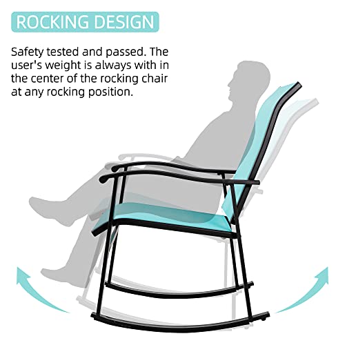 Vongrasig 3 Piece Outdoor Rocking Bistro Set, Textilene Fabric Small Patio Furniture Set, Front Porch Rocker Chairs Conversation Set With Glass Table For Lawn, Garden, Balcony, Poolside (Blue) #TOP5