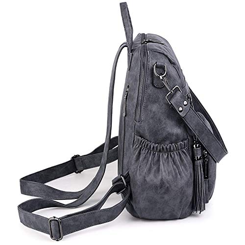 Image of UTO Women Backpack Purse Leather Vegan Ladies Fashion Designer Rucksack Convertible Travel Shoulder Bag with Tassel