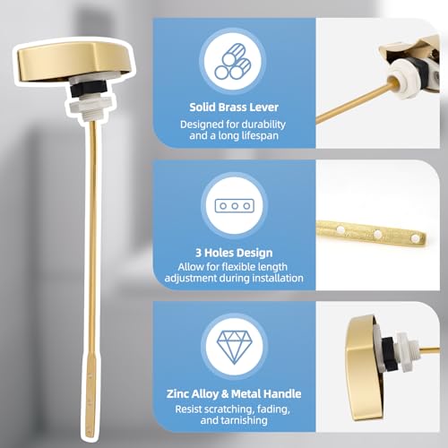 Image of Hibbent Toilet Handle Tank Flush Lever Replacement Compatible with TOTOTHU004-CP Trip Lvr for ST701, CST854, CST884, Side Mount Toilet Tank Flush Lever, Gold