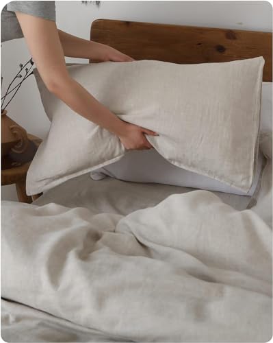 Image of XZ XIFA 100% Washed French Flax Linen Envelope Pillowcases, Pack of 2, Breathable & Durable Farmhouse Bedding (Linen, Standard 20 inchx26 inch)