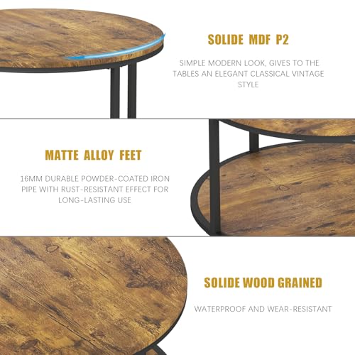 Image of NSdirect Round Coffee Table, 27.6 inch Small Coffee Table for Living Room,2-Tier Rustic Wood Desktop with Storage Shelf Modern Design Home Furniture(Brown)