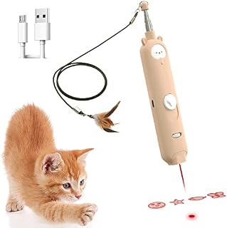 Cat Toys,Cat LED Pointer Pen Toy Multifunctional Cat Wand Toy USB Rechargeable Cat Feather Telescopic Fishing Rod Cat Stick Toy Cat Interactive Toys Cat Chaser Toys,Pet Training Exercise Tool