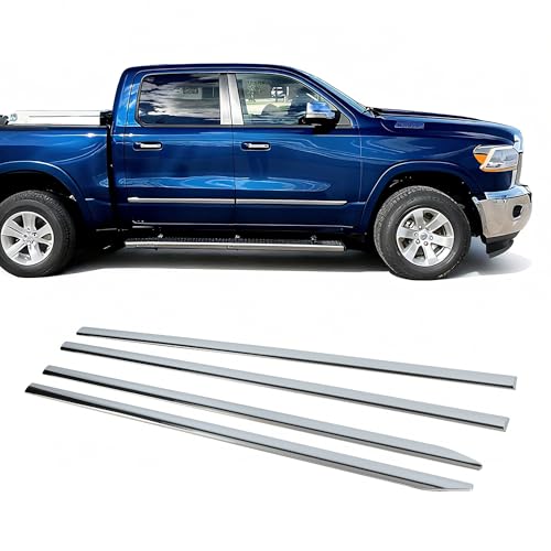ECOTRIC Chrome Body Side Molding Trim Mouldings Compatible with 2019-2021 Dodge Ram 1500 Crew Cab New Body Style