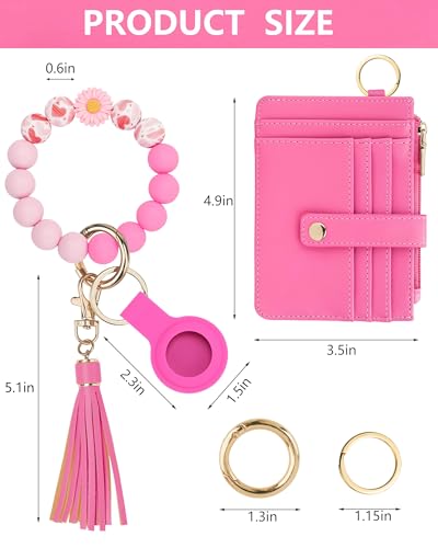 Image of Wristlet Wallet for Women,Keychain Wallet with AirTag Holder (Hot Pink)