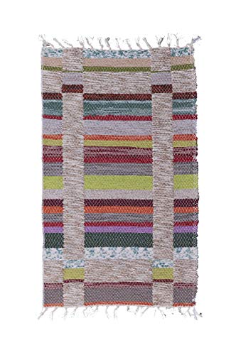 Jarapa Home Alfombra de Yute natural 70 x 125 cm. Alegría, hecha a mano, doble cara - Fibra de Yute y Algodón reciclado. Alfombra pie de cama, cocina o jardín con cubiertas - Jarapas artesanales